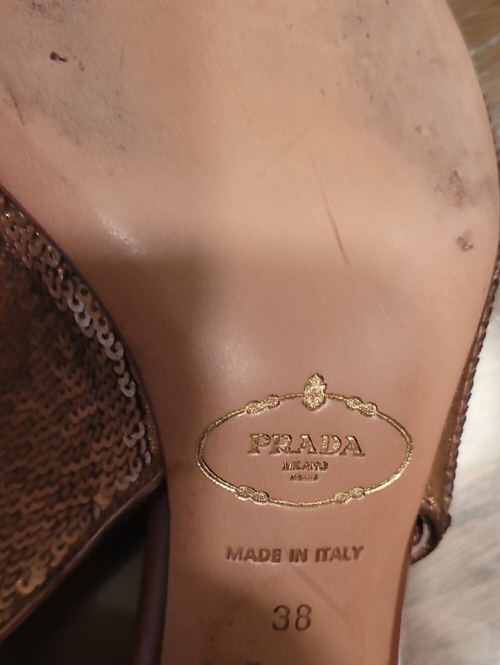 Prada Metallic Bronze Pointed Kitten Heel Slingback Heels - Picture 5 of 10